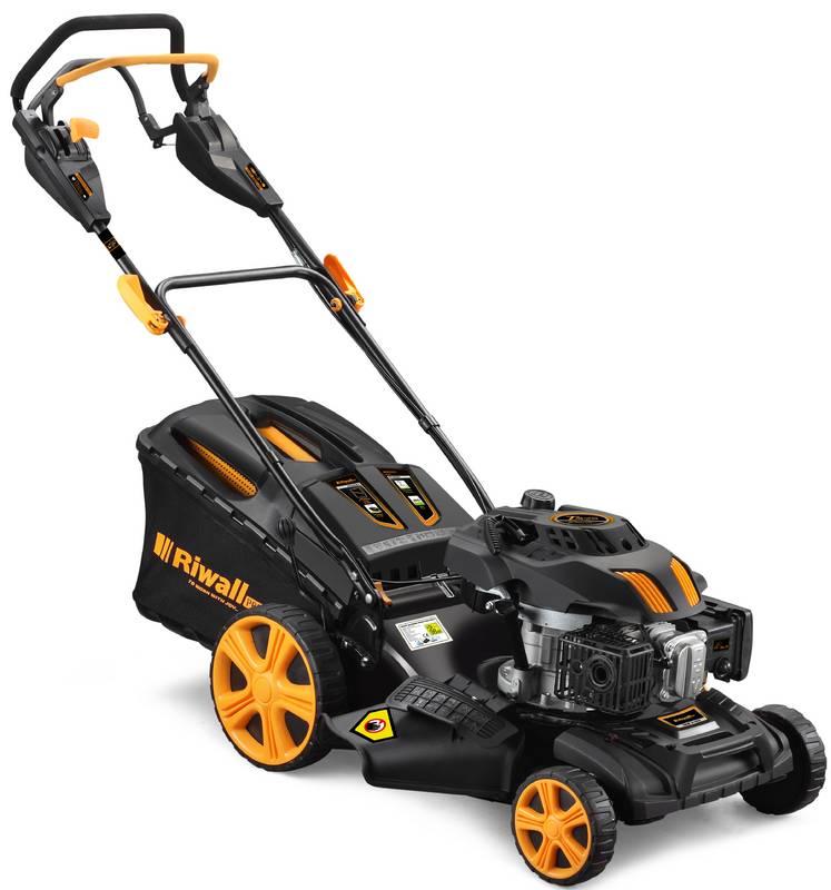 Benzinová sekačka Riwall RPM 5140 V 4in1 s výkonem 3000 W, šířkou záběru 51 cm a pohonem kol.